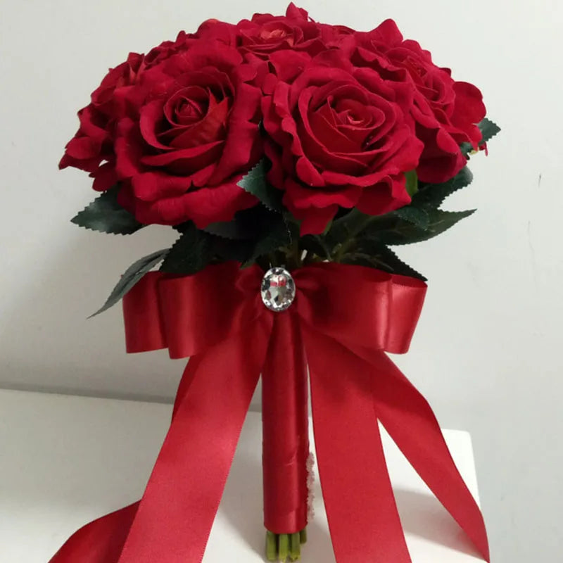 perfectlifeoh Hot Red Wedding Bouquet Bridal Bouquet Wedding Decoration Foamflowers Rose Bridal Bouquet