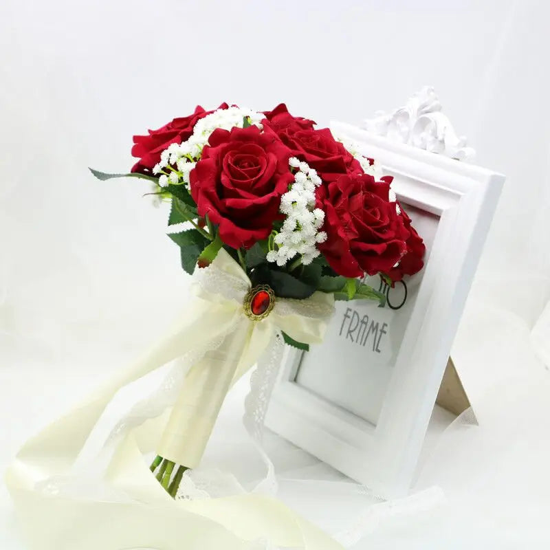 perfectlifeoh Hot Red Wedding Bouquet Bridal Bouquet Wedding Decoration Foamflowers Rose Bridal Bouquet