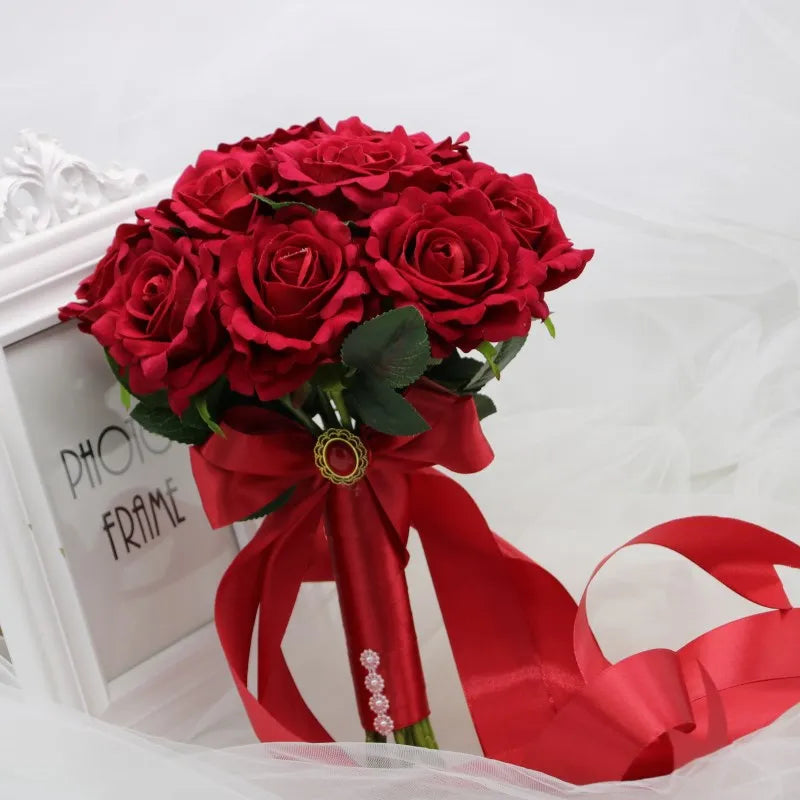 perfectlifeoh Hot Red Wedding Bouquet Bridal Bouquet Wedding Decoration Foamflowers Rose Bridal Bouquet