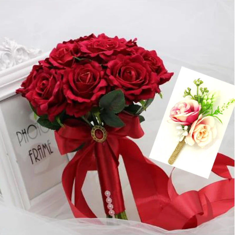 perfectlifeoh Hot Red Wedding Bouquet Bridal Bouquet Wedding Decoration Foamflowers Rose Bridal Bouquet