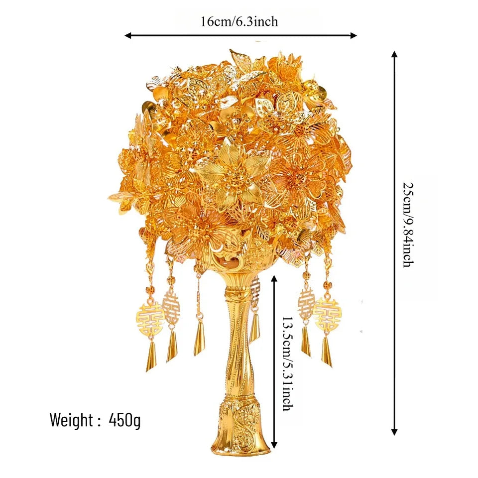 Luxury Pure Gold Chinese Bouquet Hollow-Out Carved for Bridal Wedding Bouquet Wedding Accessories Wedding Shooting