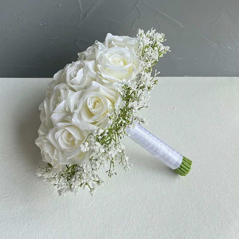 Wedding Bouquet Bridal Bridesmaids Flowers Artificial Roses Baby's Breath Bride Bouquets Wedding Accessories Centerpiece Decor