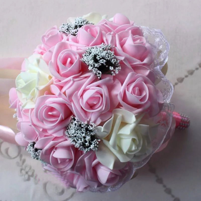 Bride Holding Flowers Romantic Wedding Colorful Bride 's Bouquet White Red Pink Champange Bridal Bouquets Artificial Rose