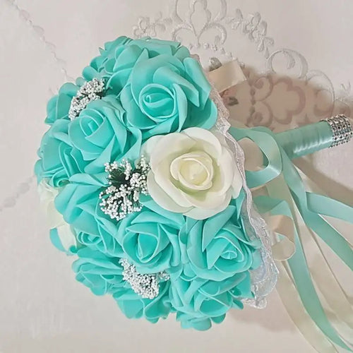 Bride Holding Flowers Romantic Wedding Colorful Bride 's Bouquet White Red Pink Champange Bridal Bouquets Artificial Rose