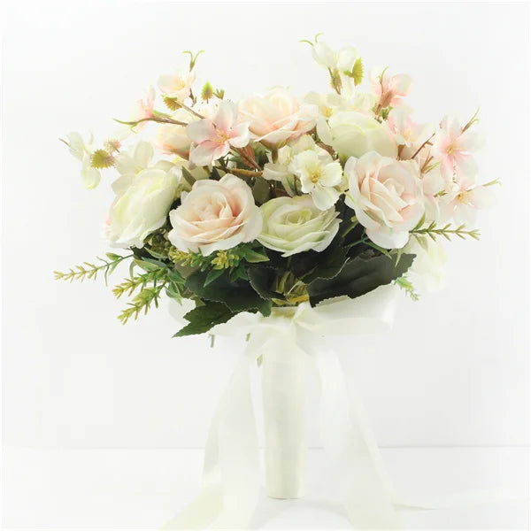 Pink Wedding Bouquet Bride Bridesmaid Holding Flowers Silk Ribbon Roses Artificial Flower Mariage Bouquet Wedding Accessories