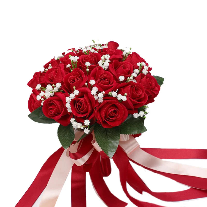perfectlifeoh Hot Red Wedding Bouquet Bridal Bouquet Wedding Decoration Foamflowers Rose Bridal Bouquet