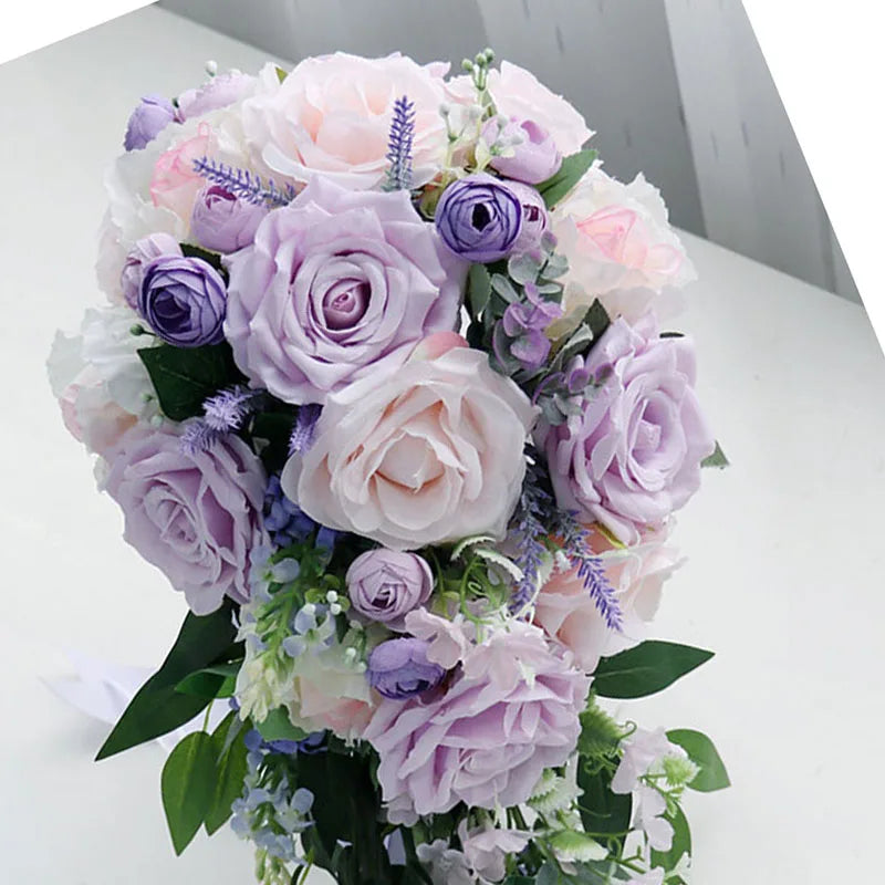 Vintage Artificial White and Lilac Wedding Bouquets for Bridesmaid Carla Lily Church Home Decor Gifts Bride ramo de quinceañera