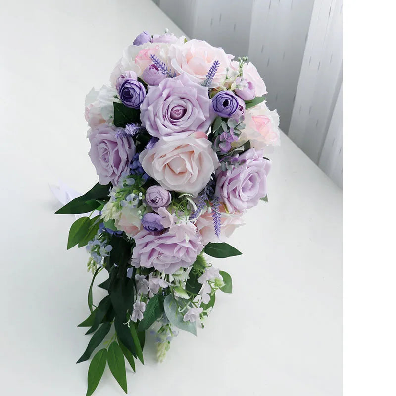 Vintage Artificial White and Lilac Wedding Bouquets for Bridesmaid Carla Lily Church Home Decor Gifts Bride ramo de quinceañera