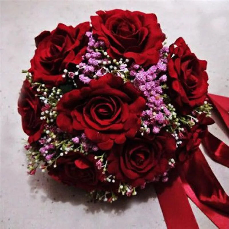 perfectlifeoh Hot Red Wedding Bouquet Bridal Bouquet Wedding Decoration Foamflowers Rose Bridal Bouquet