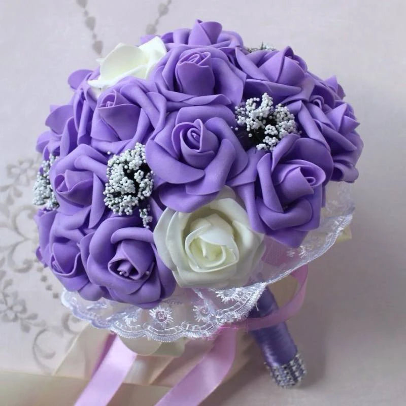 Bride Holding Flowers Romantic Wedding Colorful Bride 's Bouquet White Red Pink Champange Bridal Bouquets Artificial Rose