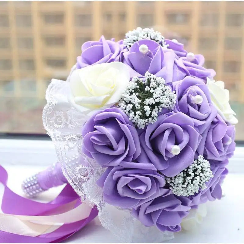 Bride Holding Flowers Romantic Wedding Colorful Bride 's Bouquet White Red Pink Champange Bridal Bouquets Artificial Rose