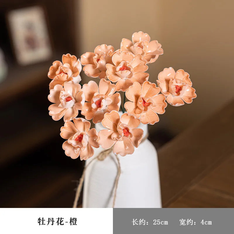5pcs Multicolor Ceramic Rose Bouquet, Faux Floral Ornament Wedding Bedroom Romantic Table Decor Gift