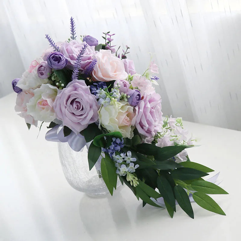 Vintage Artificial White and Lilac Wedding Bouquets for Bridesmaid Carla Lily Church Home Decor Gifts Bride ramo de quinceañera