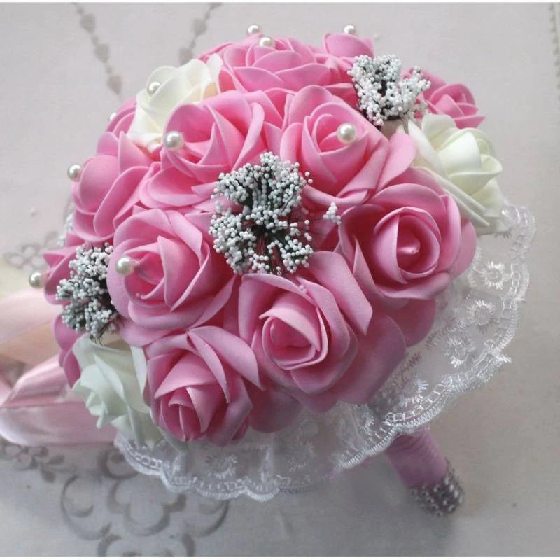 Bride Holding Flowers Romantic Wedding Colorful Bride 's Bouquet White Red Pink Champange Bridal Bouquets Artificial Rose