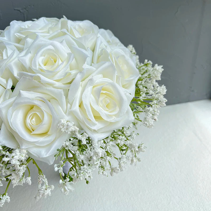 Wedding Bouquet Bridal Bridesmaids Flowers Artificial Roses Baby's Breath Bride Bouquets Wedding Accessories Centerpiece Decor