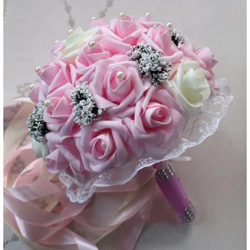 Bride Holding Flowers Romantic Wedding Colorful Bride 's Bouquet White Red Pink Champange Bridal Bouquets Artificial Rose