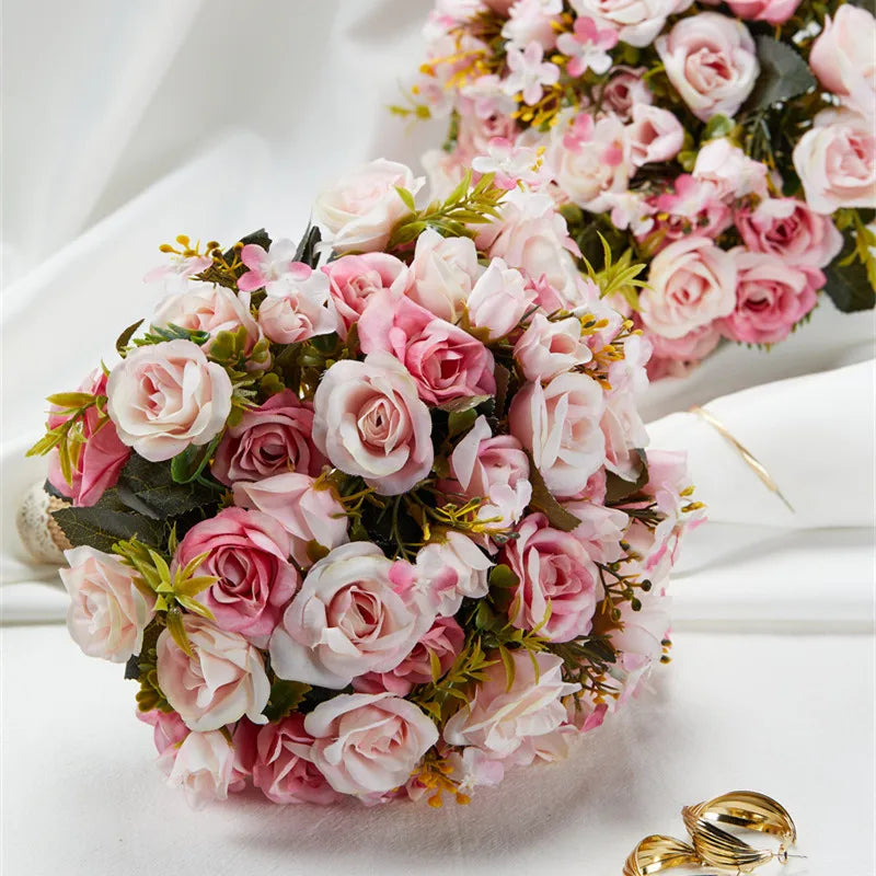 Pink Wedding Bouquet Bride Bridesmaid Holding Flowers Silk Ribbon Roses Artificial Flower Mariage Bouquet Wedding Accessories