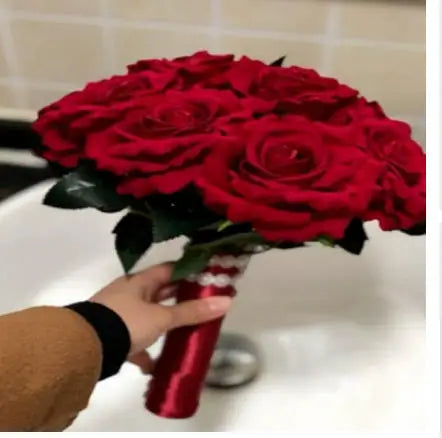perfectlifeoh Hot Red Wedding Bouquet Bridal Bouquet Wedding Decoration Foamflowers Rose Bridal Bouquet