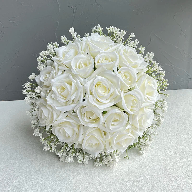 Wedding Bouquet Bridal Bridesmaids Flowers Artificial Roses Baby's Breath Bride Bouquets Wedding Accessories Centerpiece Decor