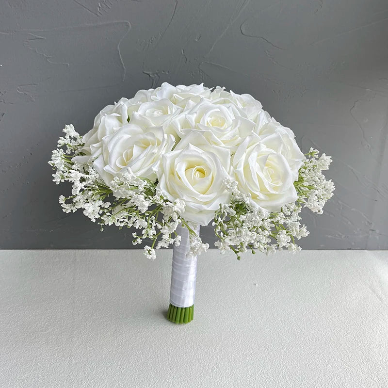 Wedding Bouquet Bridal Bridesmaids Flowers Artificial Roses Baby's Breath Bride Bouquets Wedding Accessories Centerpiece Decor