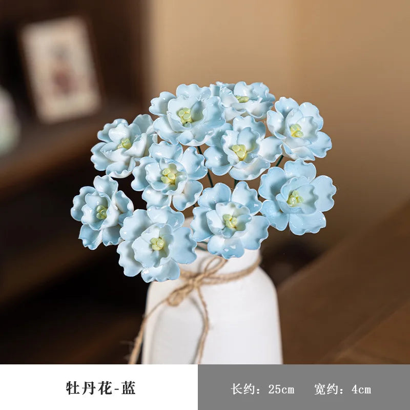5pcs Multicolor Ceramic Rose Bouquet, Faux Floral Ornament Wedding Bedroom Romantic Table Decor Gift