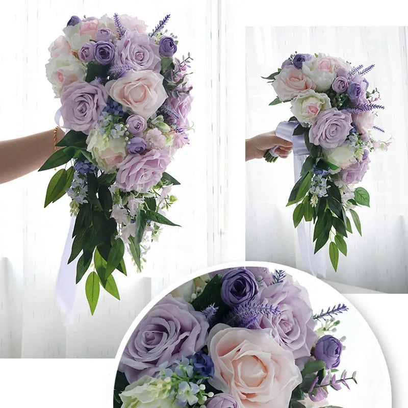 Vintage Artificial White and Lilac Wedding Bouquets for Bridesmaid Carla Lily Church Home Decor Gifts Bride ramo de quinceañera