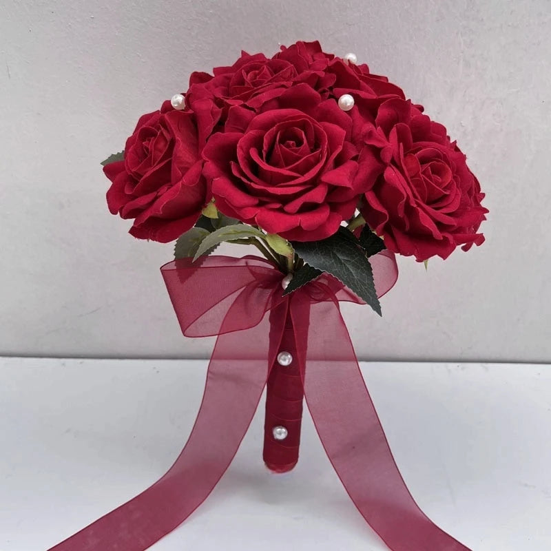 perfectlifeoh Hot Red Wedding Bouquet Bridal Bouquet Wedding Decoration Foamflowers Rose Bridal Bouquet