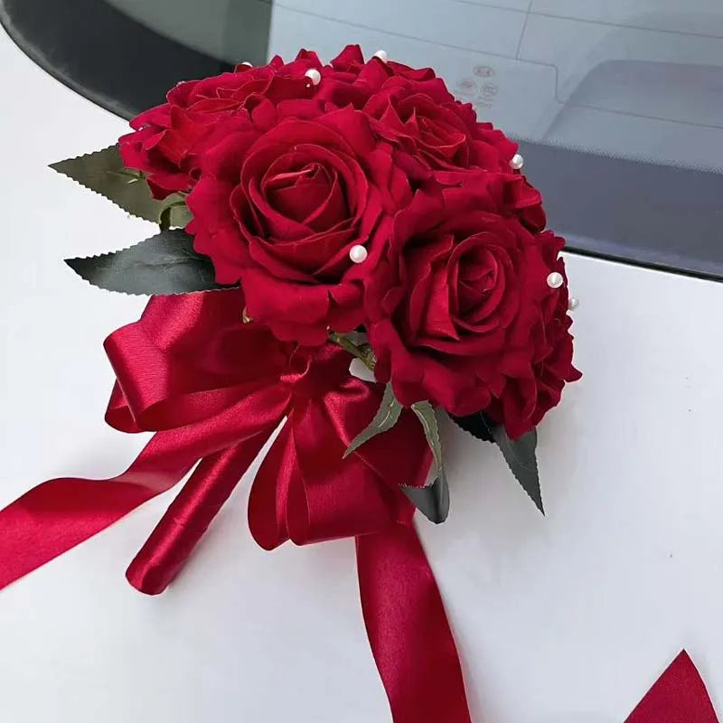 perfectlifeoh Hot Red Wedding Bouquet Bridal Bouquet Wedding Decoration Foamflowers Rose Bridal Bouquet