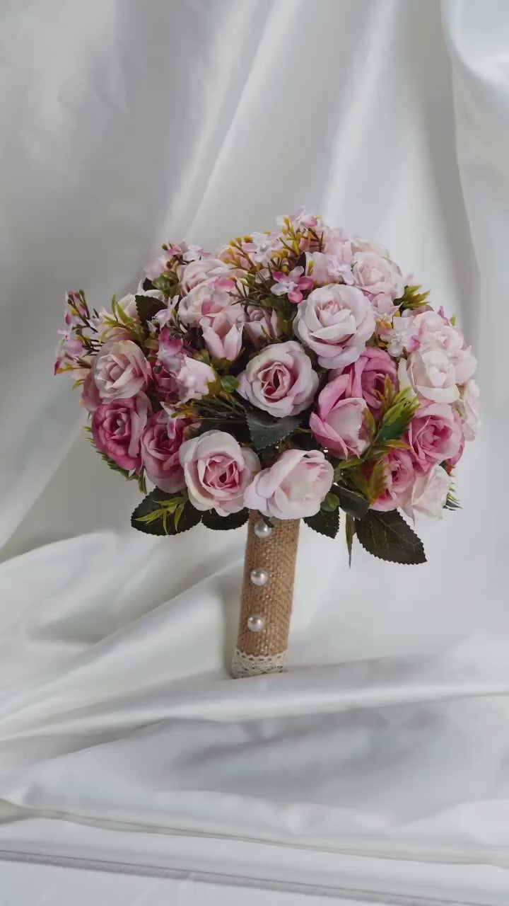 Pink Wedding Bouquet Bride Bridesmaid Holding Flowers Silk Ribbon Roses Artificial Flower Mariage Bouquet Wedding Accessories