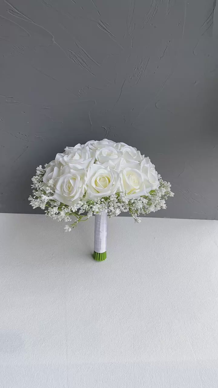 Wedding Bouquet Bridal Bridesmaids Flowers Artificial Roses Baby's Breath Bride Bouquets Wedding Accessories Centerpiece Decor